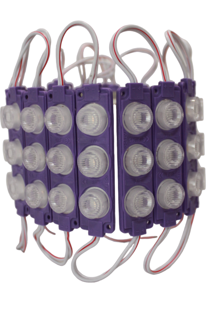 12 Volt 3’lü Lensli 3 Watt 3030 Reklamcı Modül Led Mor (10 Adet)