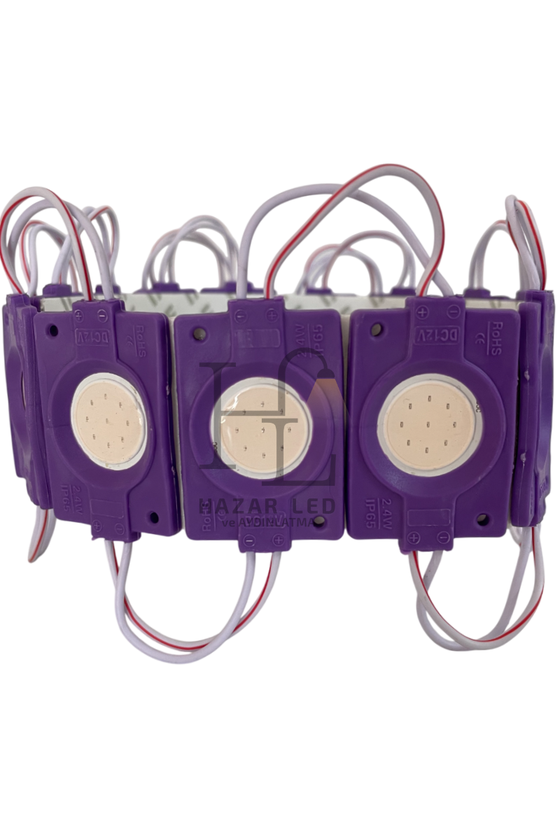 12 Volt 2.4 Watt Tekli Su Geçirmez Modül Led Mor (10 Adet)