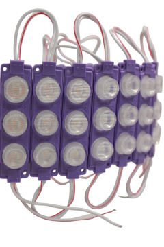 12 Volt 3’lü Lensli 3 Watt 3030 Reklamcı Modül Led Mor (10 Adet)