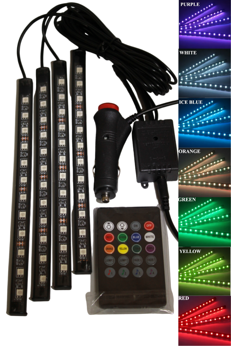 12 Ledli Ayak Altı Led Lamba Kumandalı Araç İçi Aydınlatma Sese Ve Müziğe Duyarlı Led Işık RGB