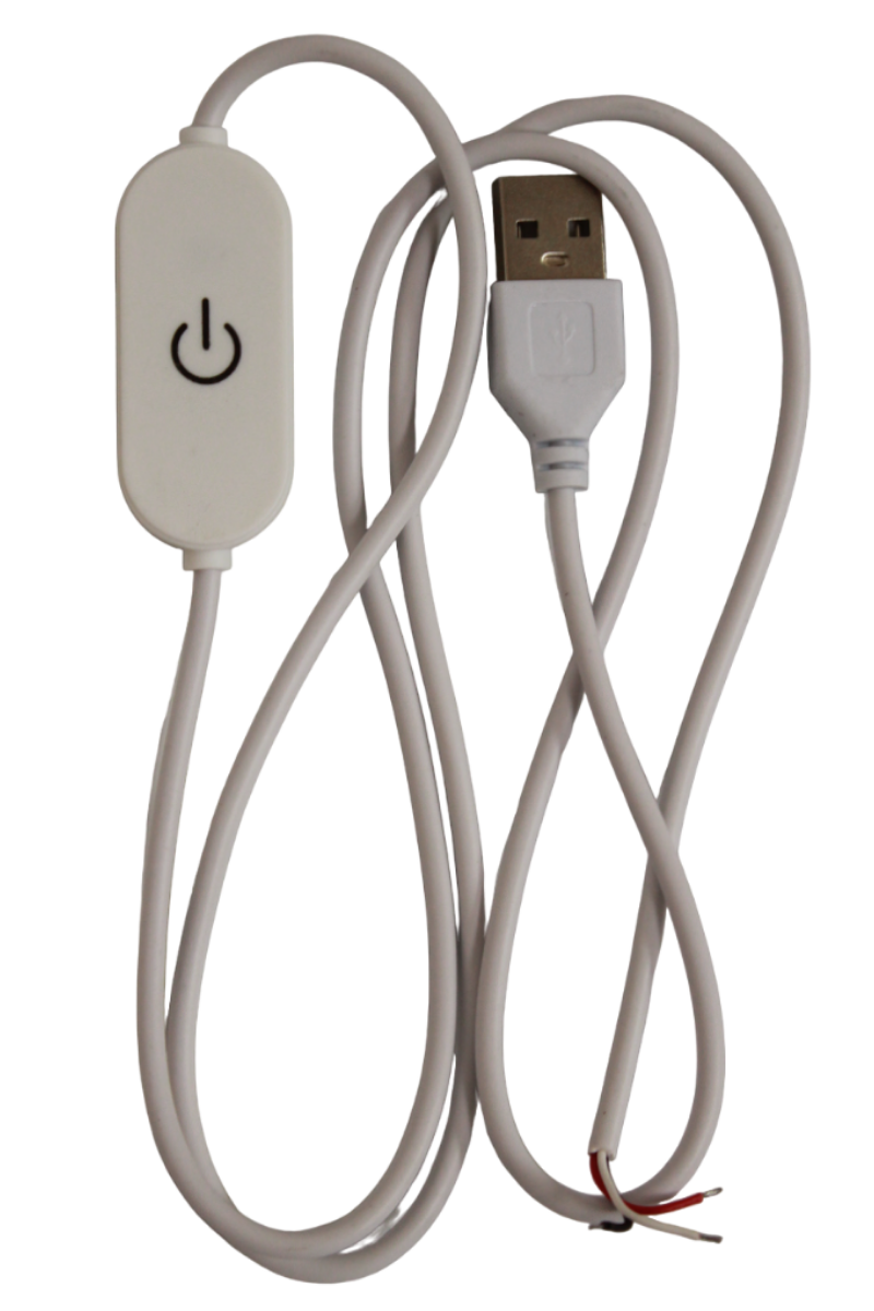 100 cm 2 Amper Touch Dokunmatik Açık Uçlu Dimmer On/Off Switch'li Beyaz USB Erkek Kablo