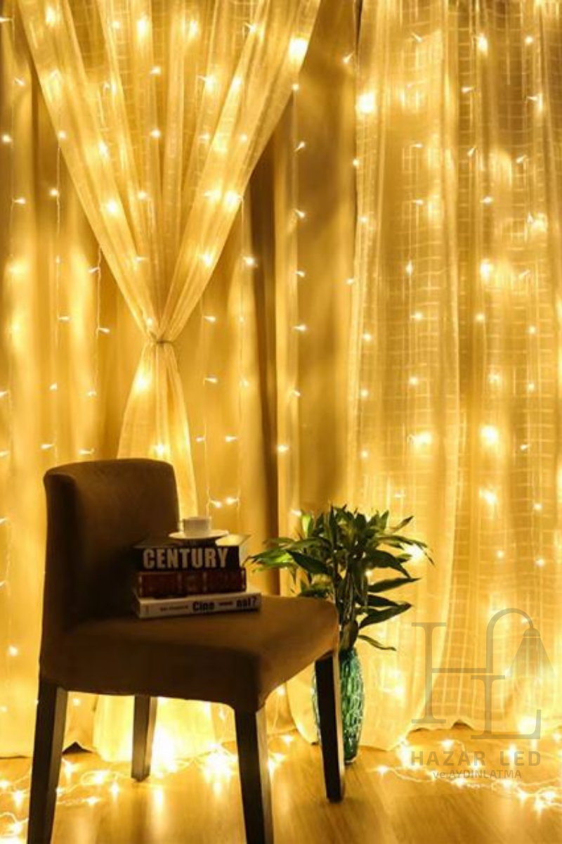 3X3 Metre Perde Led Işık Gün Işığı 8 Fonksiyonlu Eklenebilir Dekoratif Led Işık Yılbaşı Süsü