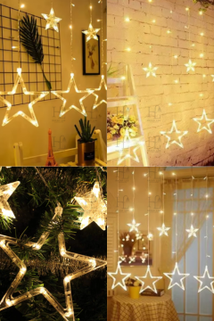 4M Yıldız Perde Led Işık Gün Işığı 8 Fonksiyonlu Eklenebilir Dekoratif Led Işık Yılbaşı Süsü