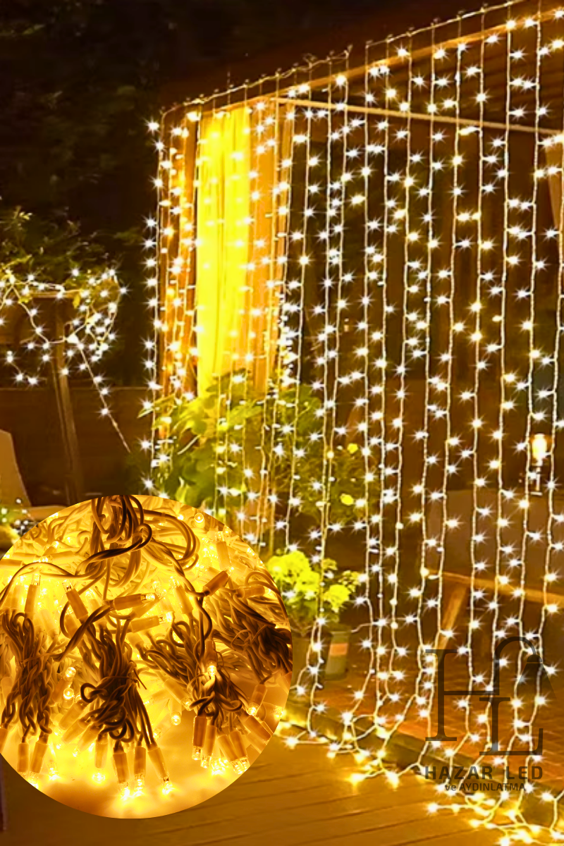 2X2 Metre Perde Led Işık 400 Ledli Eklenebilir IP65 Dış Mekan Gün Işığı Dekoratif Led Işık Yılbaşı Süsü