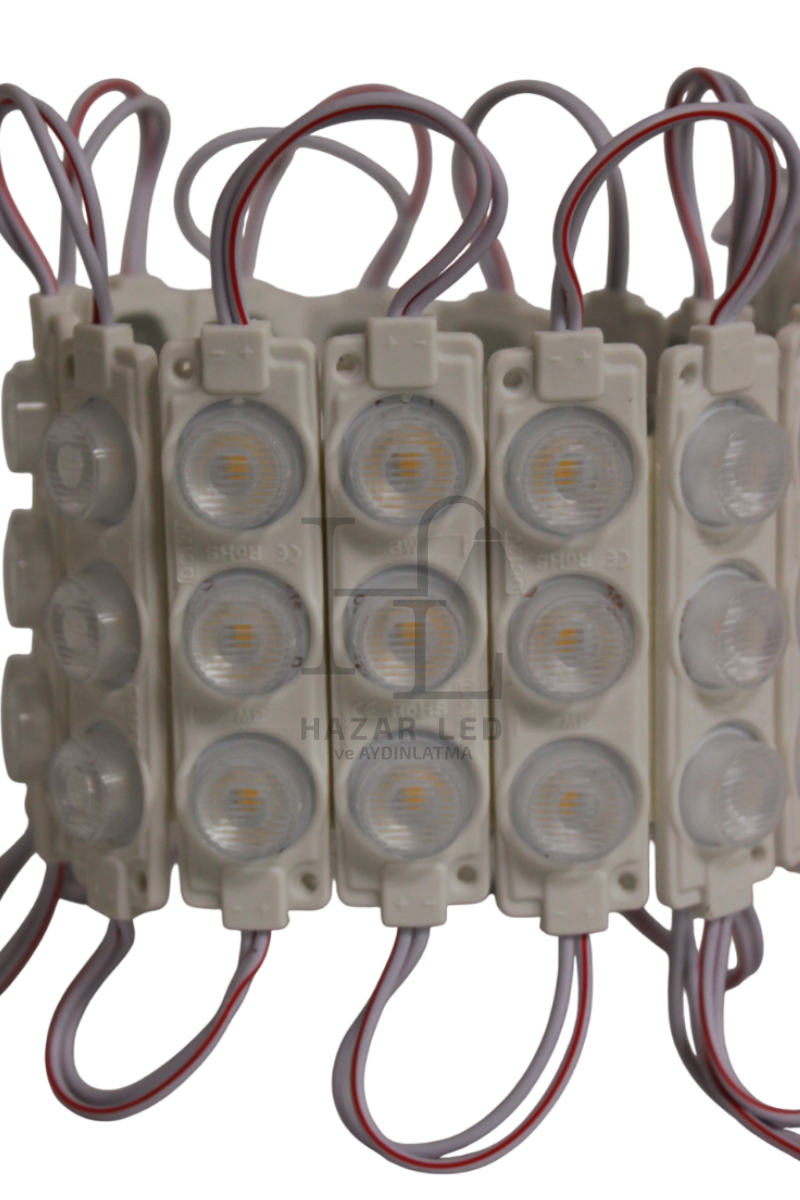 12 Volt 3’lü Lensli 3 Watt 3030 Reklamcı Modül Led Natural Beyaz 4000K (10 Adet)