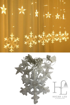 3M Kar Tanesi Yıldız Perde Led Işık Gün Işığı 8 Fonksiyonlu Eklenebilir Dekoratif Led Işık Yılbaşı Süsü