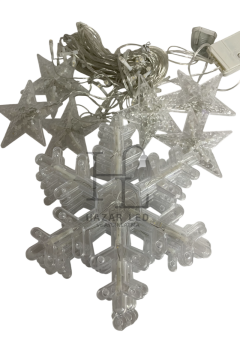 3M Kar Tanesi Yıldız Perde Led Işık Gün Işığı 8 Fonksiyonlu Eklenebilir Dekoratif Led Işık Yılbaşı Süsü