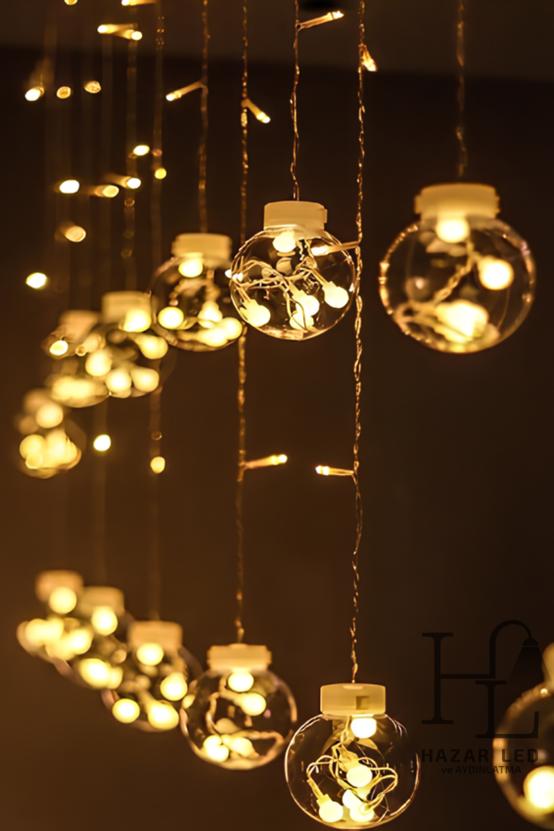 3M Top Perde Led Işık Gün Işığı 8 Fonksiyonlu Eklenebilir Küre Toplu Ampul Dekoratif Led Işık Yılbaşı Süsü