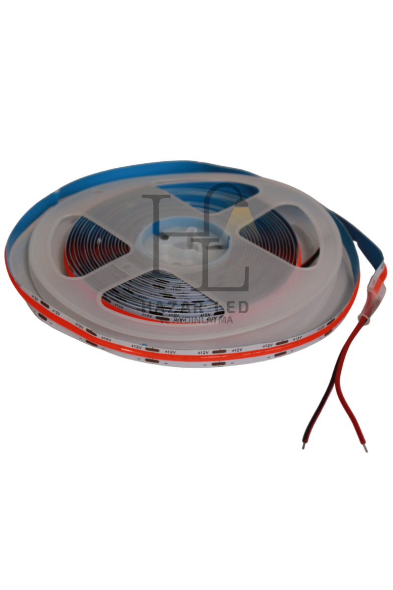 12V 8MM 320 Ledli Esnek Cob Şerit Led Kırmızı IP20 5 Metre