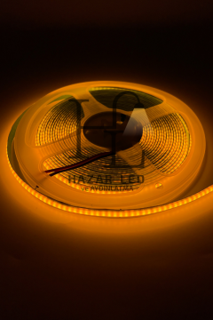 12V 8MM 320 Ledli Esnek Cob Şerit Led Sarı (Amber) IP20 5 Metre