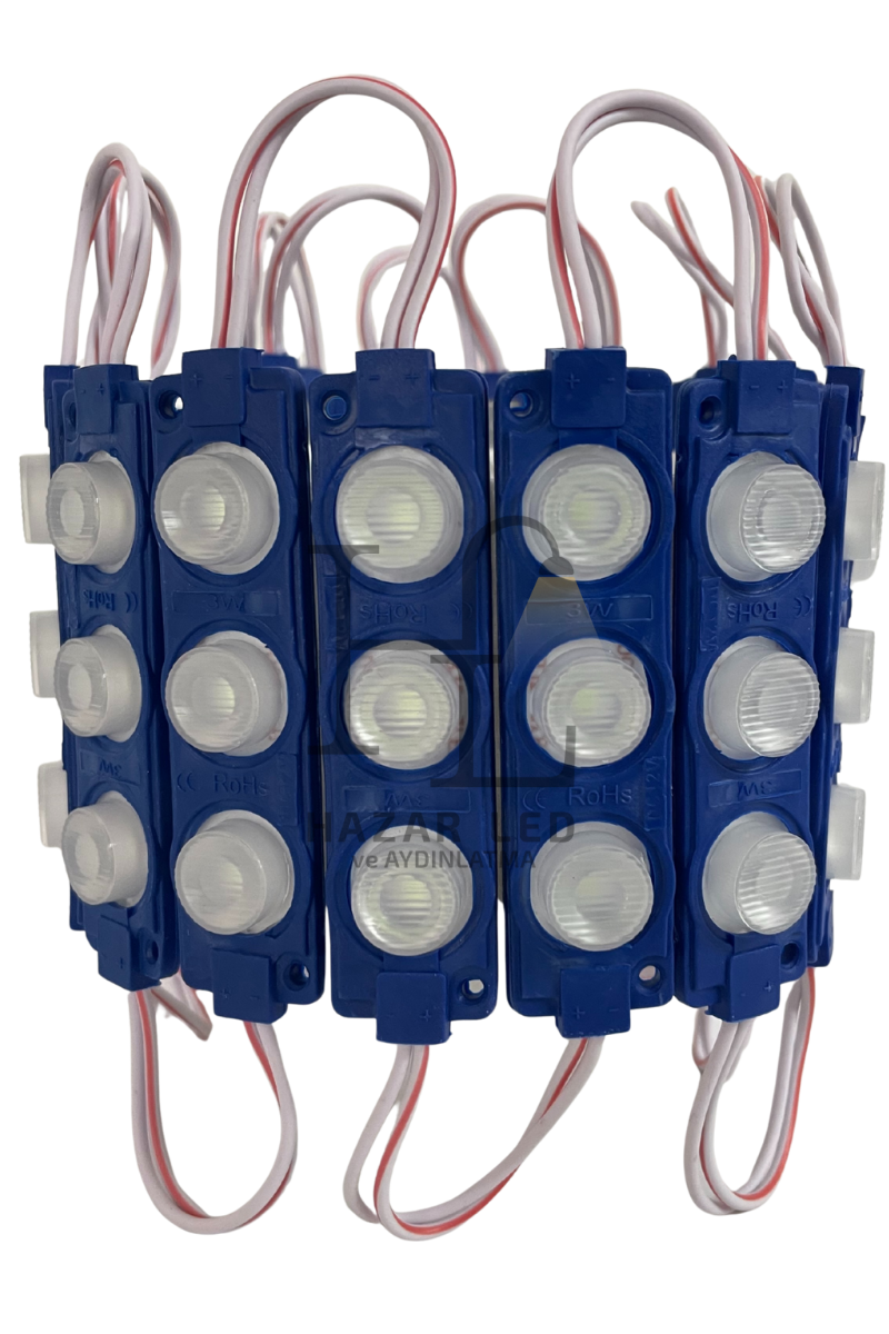 12 Volt 3’lü Lensli 3 Watt 3030 Reklamcı Modül Led Turkuaz (10 Adet)