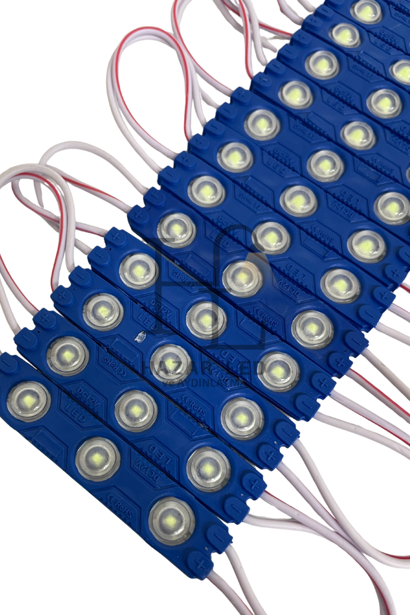 12 Volt 1.2 Watt 3’lü Mercekli 2835 Modül Led Turkuaz (10 Adet)