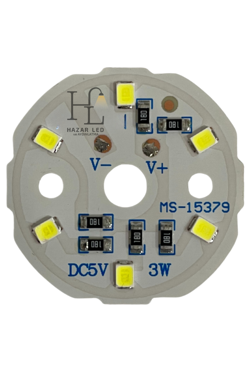 5 Volt 3 Watt SMD 2835 Ledli Hazır Projektör Ledi Beyaz Yuvarlak PCB Avize Ledi 33MM (3 Adet)