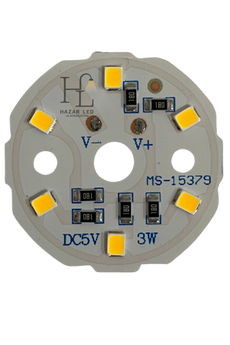 5 Volt 3 Watt SMD 2835 Ledli Hazır Projektör Ledi Gün Işığı Yuvarlak PCB Avize Ledi 33MM (3 Adet)