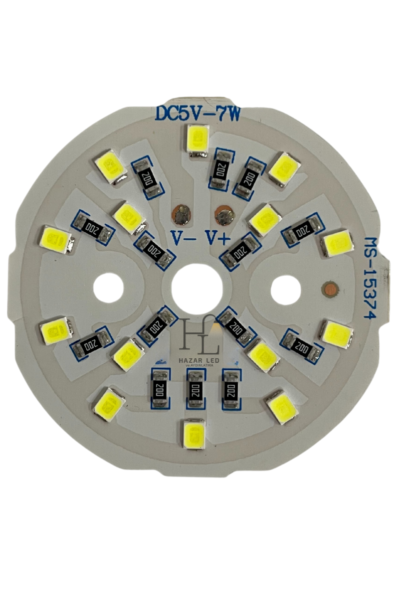 5 Volt 7 Watt SMD 2835 Ledli Hazır Projektör Ledi Beyaz Yuvarlak PCB Avize Ledi 44MM (3 Adet)