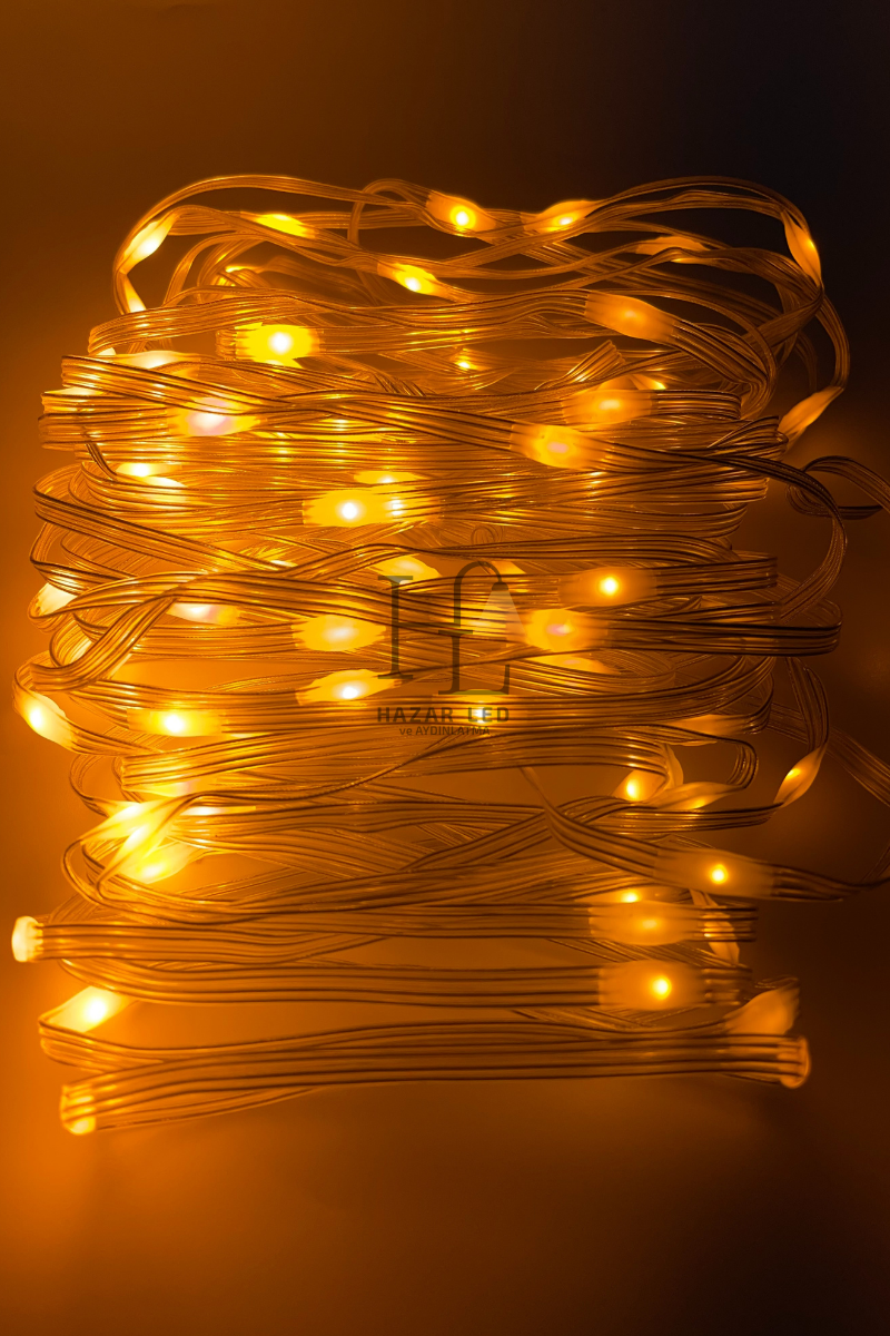 10 Metre Sarı (Amber) Peri Led Işık IP64 Dış Mekan Jack Eklemeli Dekoratif Led Işık Yılbaşı Süsü