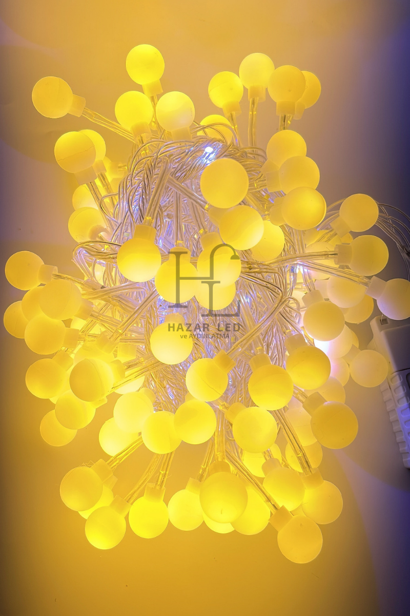 10 Metre Gün Işığı Beyaz Flaş Çakar Top Led Animasyonlu Şeffaf Kablolu Dekoratif Led Işık Yılbaşı Süsü