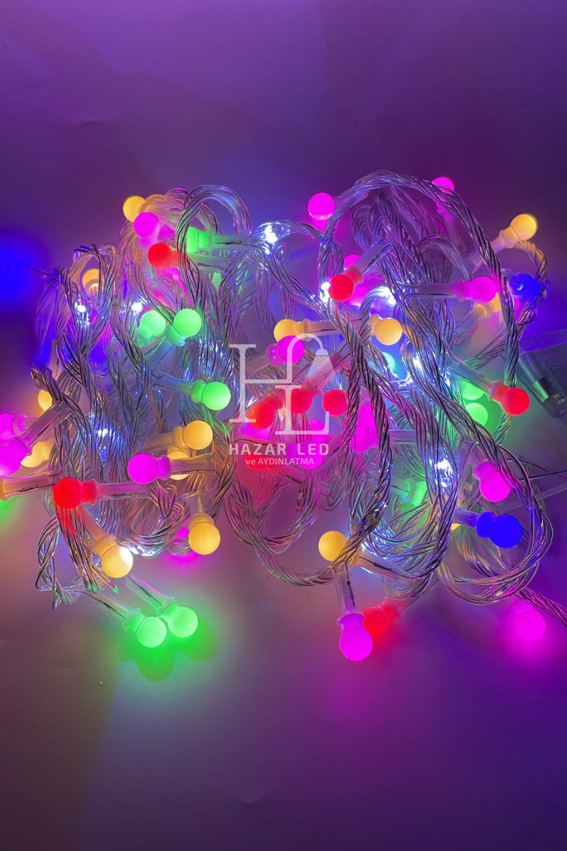 10 Metre RGB Beyaz Flaş Çakar Top Led Animasyonlu Şeffaf Kablolu Dekoratif Led Işık Yılbaşı Süsü