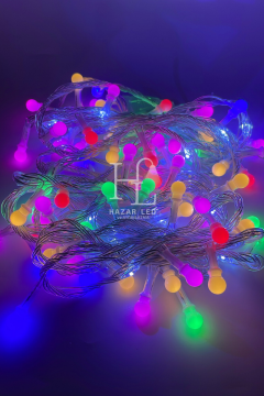 10 Metre RGB Beyaz Flaş Çakar Top Led Animasyonlu Şeffaf Kablolu Dekoratif Led Işık Yılbaşı Süsü