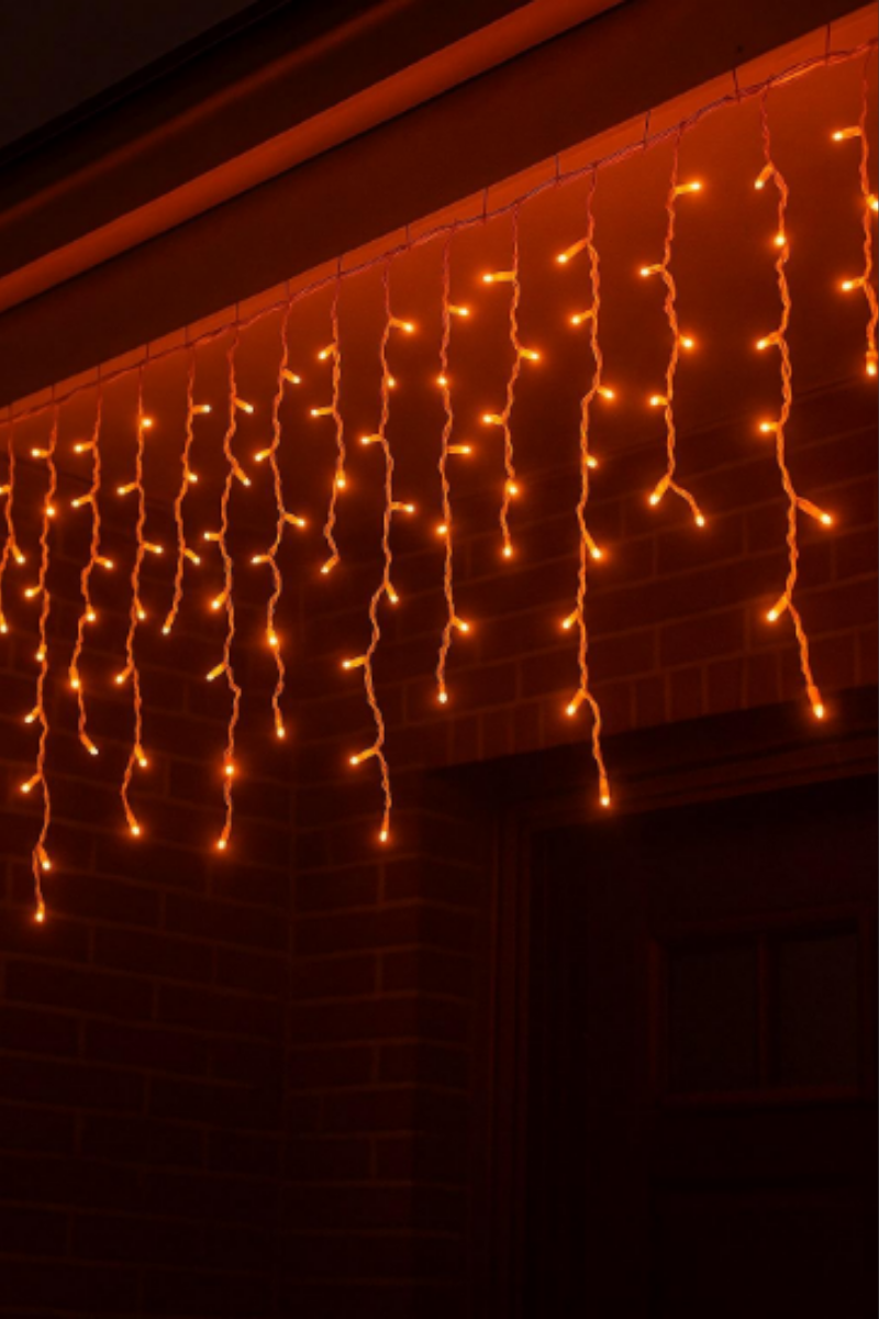 2 Metre Saçak Led 144 Ledli 16 Saçaklı Eklenebilir IP65 Dış Mekan Sarı (Amber) Dekoratif Led Işık Yılbaşı Süsü