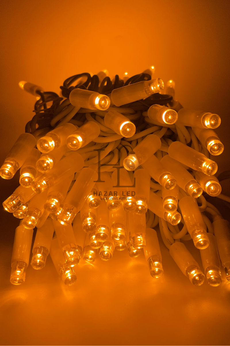 10 Metre Amber (Sarı) İp Led Yılbaşı Süsü IP65 Dış Mekan Eklenebilir Beyaz Kablolu Dekoratif Led Işık