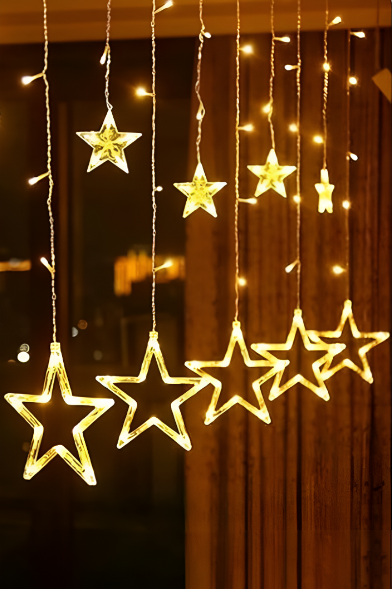 3 Metre Yıldız Perde Led Gün Işığı IP64 Dış Mekan Eklenebilir Fonksiyonlu Dekoratif Led Işık Yılbaşı Süsü
