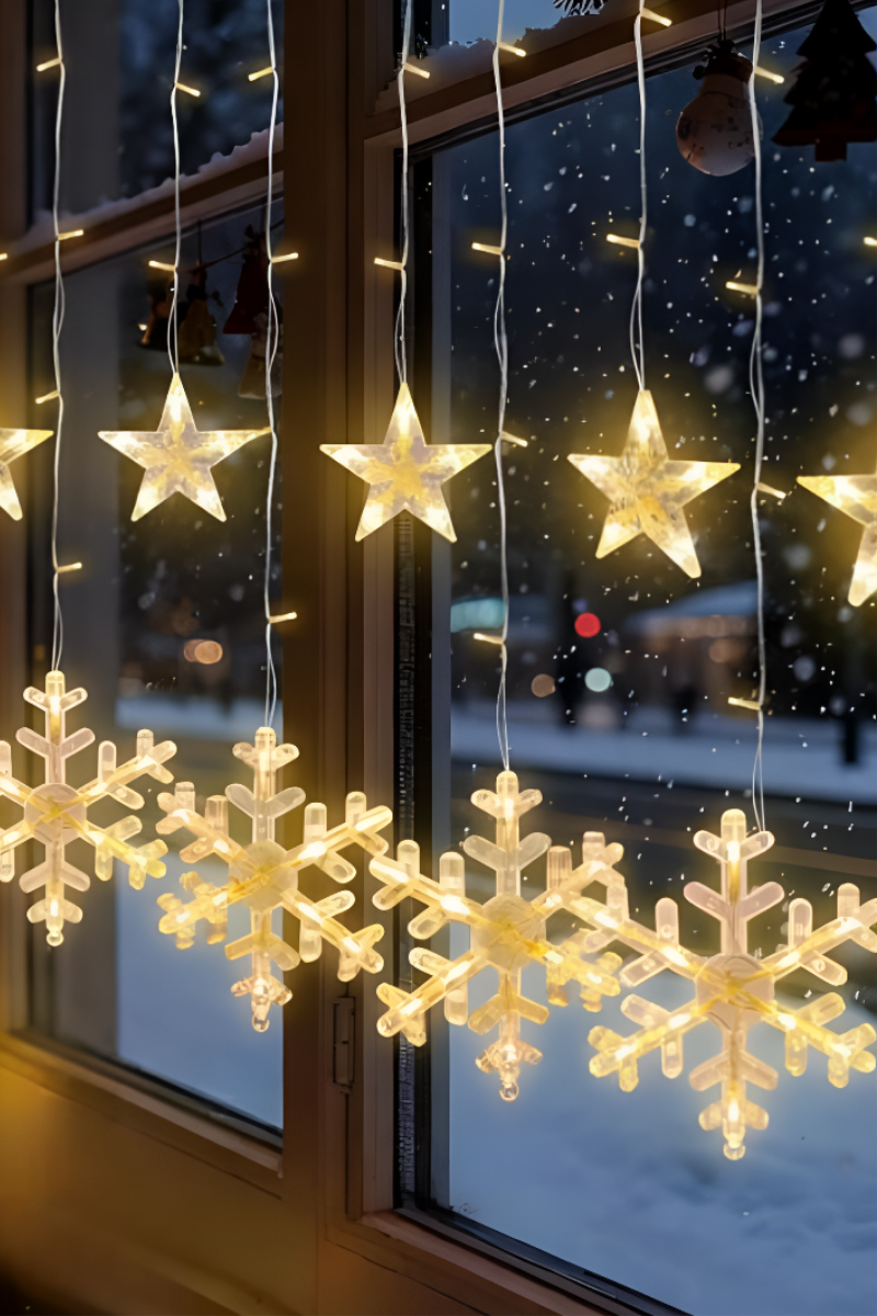 3 Metre Kar Tanesi Yıldız Perde Led Gün Işığı IP64 Dış Mekan Eklenebilir Fonksiyonlu Dekoratif Led Işık Yılbaşı Süsü