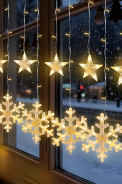 3 Metre Kar Tanesi Yıldız Perde Led Gün Işığı IP64 Dış Mekan Eklenebilir Fonksiyonlu Dekoratif Led Işık Yılbaşı Süsü