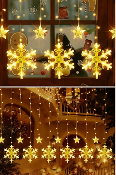 3 Metre Kar Tanesi Yıldız Perde Led Gün Işığı IP64 Dış Mekan Eklenebilir Fonksiyonlu Dekoratif Led Işık Yılbaşı Süsü