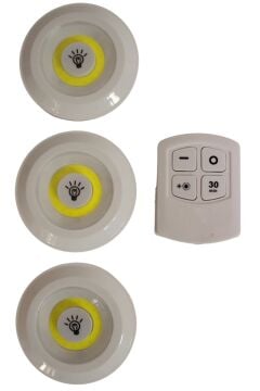 Uzaktan Kumandalı 3’lü Spot Led Lamba Pilli Dolap İçi Led Ampul