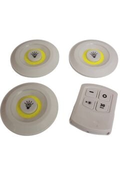 Uzaktan Kumandalı 3’lü Spot Led Lamba Pilli Dolap İçi Led Ampul
