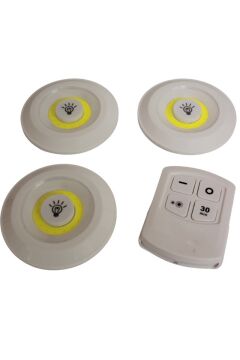Uzaktan Kumandalı 3’lü Spot Led Lamba Pilli Dolap İçi Led Ampul