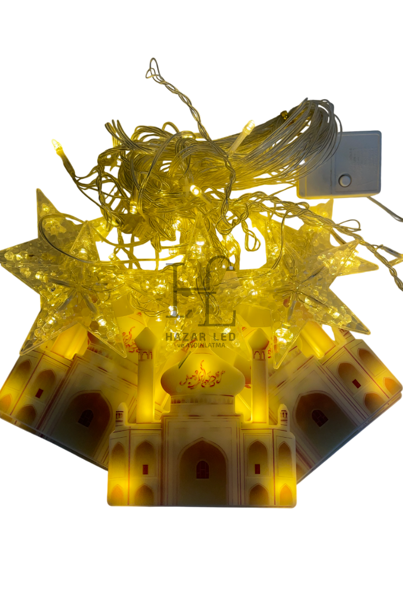 3 Metre 2 Minare Yıldız Saçak Led Gün Işığı IP44 İç Mekan Eklenebilir Fonksiyonlu Ramazan Dekoratif Led Işık Ramazan Süsü