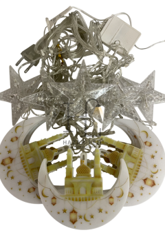 3 Metre Hilal Camii Ve Yıldız Saçak Led Gün Işığı IP44 İç Mekan Eklenebilir Fonksiyonlu Ramazan Dekoratif Led Işık Ramazan Süsü