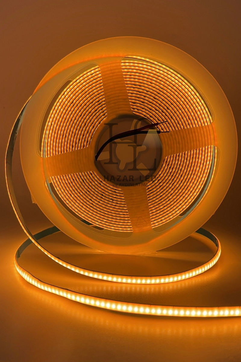 5 Volt 5MM 400 Ledli İnce Esnek Cob Şerit Led Sarı (Amber) IP20 5 Metre