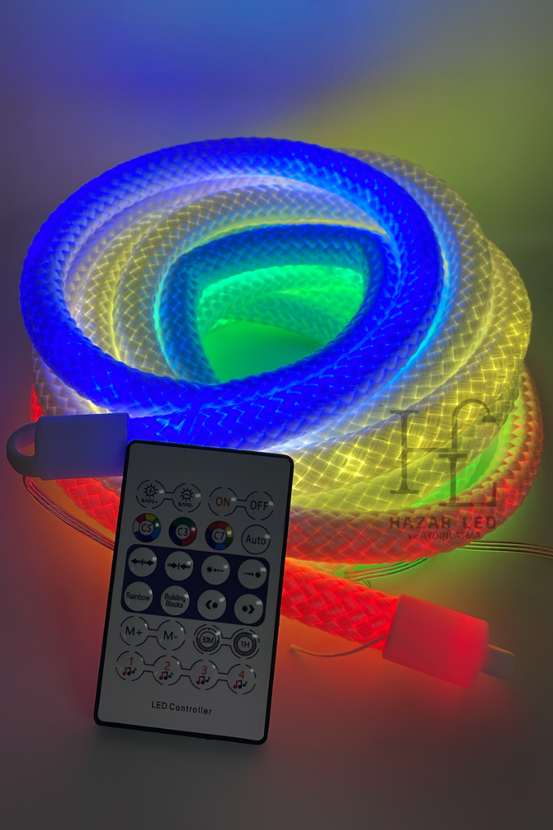5 Volt USB Girişli 360 Derece RGB-IC Pixel Neon Şerit Led Bluetooth Ve RF Kumandalı 5M