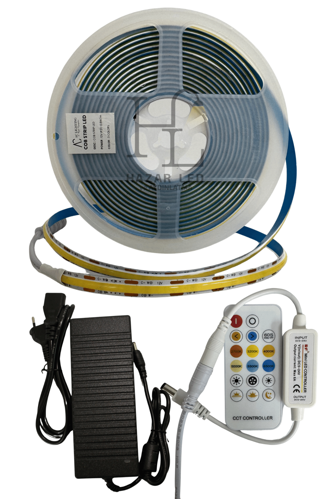 12 Volt Tunable Çift Renkli Cob Şerit Led Set CCT RF Kumandalı IP20 İç Mekan 5 Metre