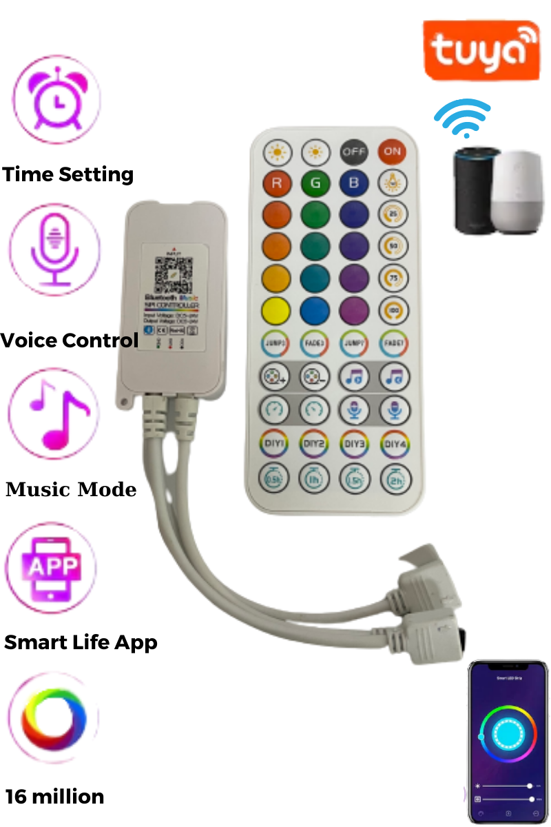 Tuya Destekli Wifi Kontrollü RGB Şerit Led Kontrol Cihazı 5-24V