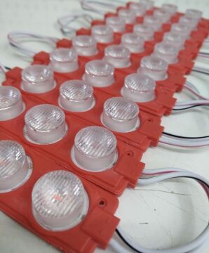 12 Volt 3’lü Lensli 3 Watt 3030 Reklamcı Modül Kırmızı (10 Adet)