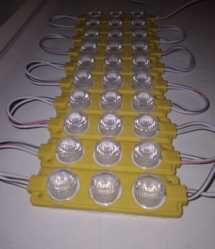 12 Volt 3’lü Lensli 3 Watt 3030 Reklamcı Modül Sarı Amber (10 Adet)