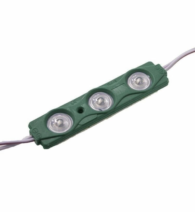 12 Volt 1.2 Watt 3’lü Mercekli 2835 Modül Led Yeşil (10 Adet)