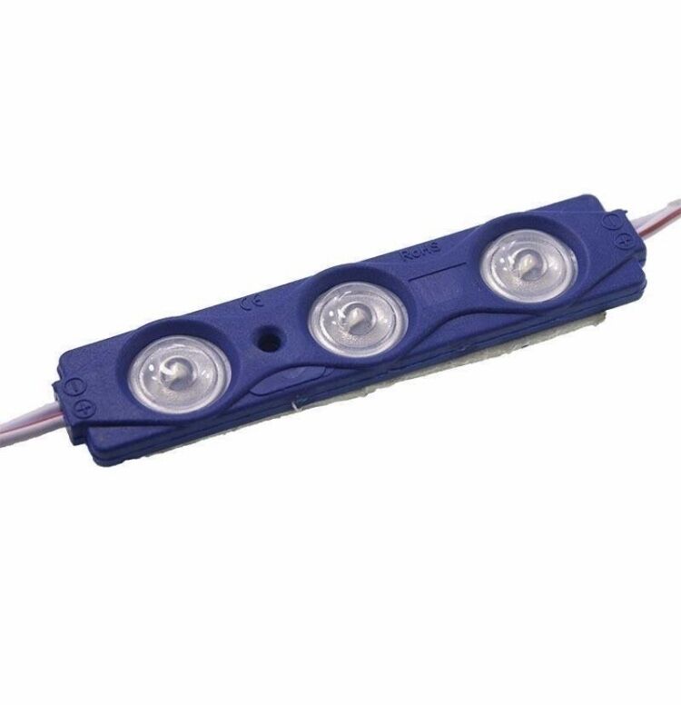 12 Volt 1.2 Watt 3’lü Mercekli 2835 Modül Led Mavi (10 Adet)