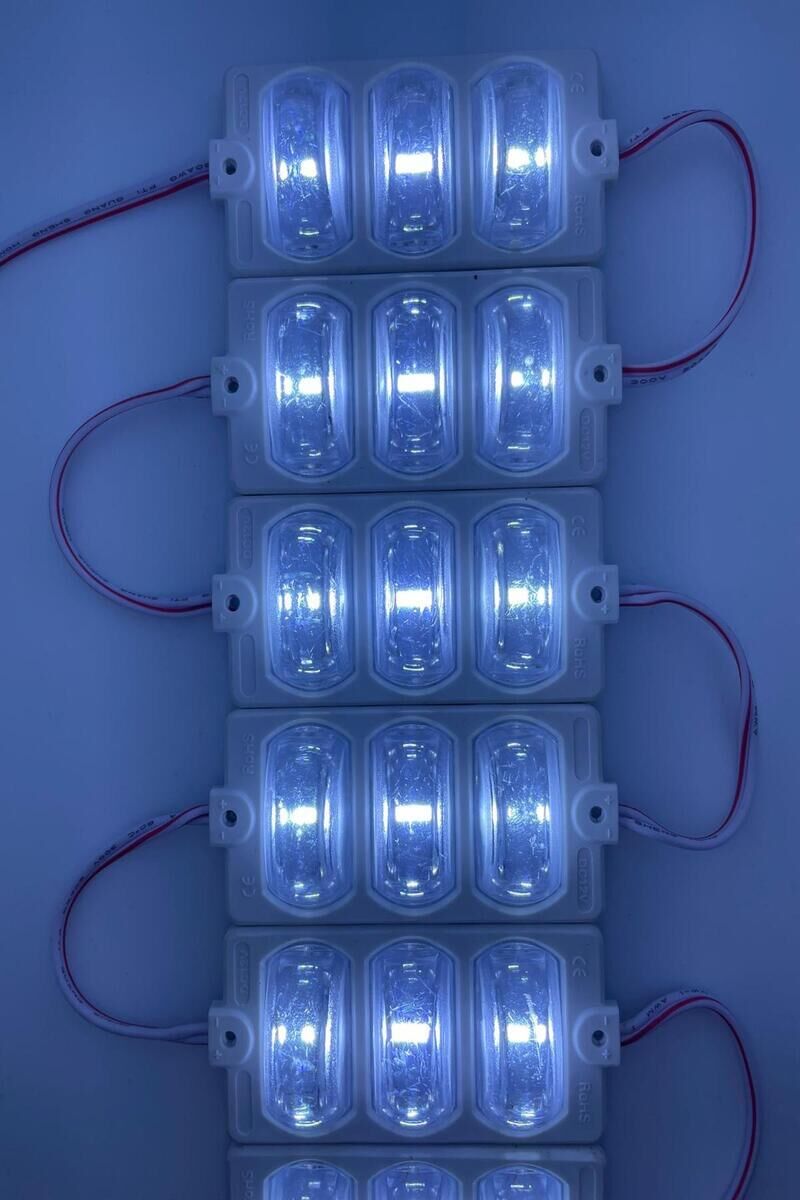 12 Volt Dar Açılı 3'lü Modül Led Beyaz (5 Adet)