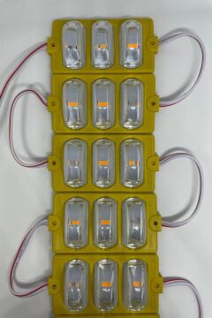 12 Volt Dar Açılı 3'lü Modül Led Amber (Sarı) (5 Adet)