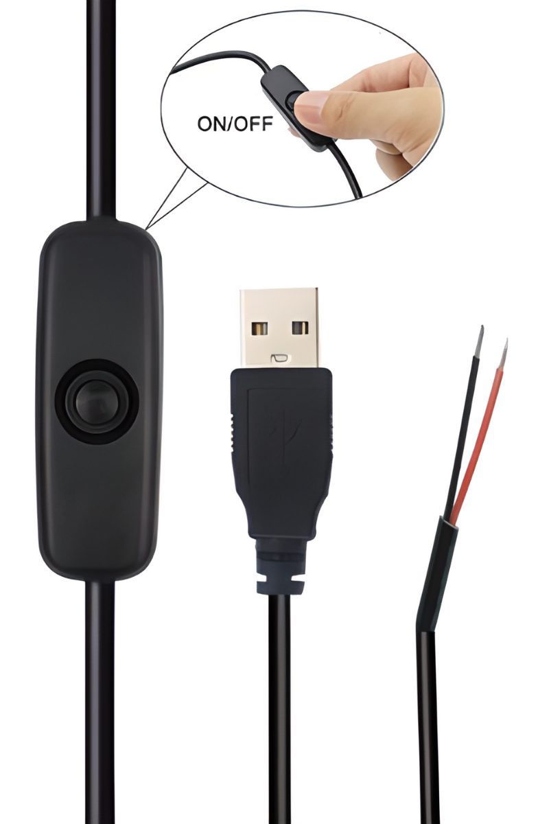 100 cm 2 Amper Swich'li Açık Uçlu Anahtarlı Siyah USB Kablo USB Erkek Kablo