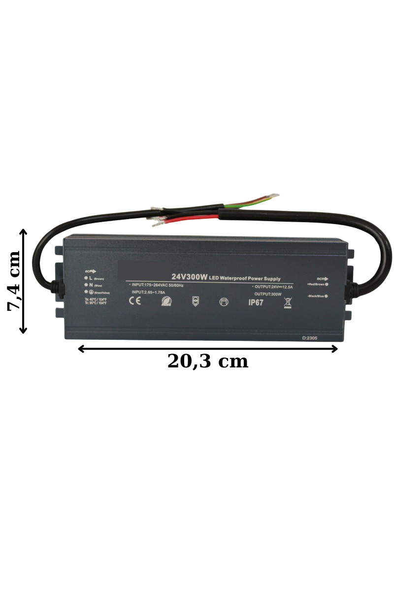 24 Volt 12,5 Amper 300 Watt Dış Cephe Led Adaptör IP67 Su Geçirmez