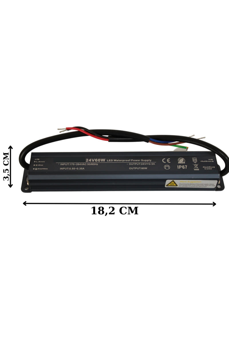 24 Volt 2,5 Amper 60 Watt Dış Cephe Led Adaptör IP67 Su Geçirmez