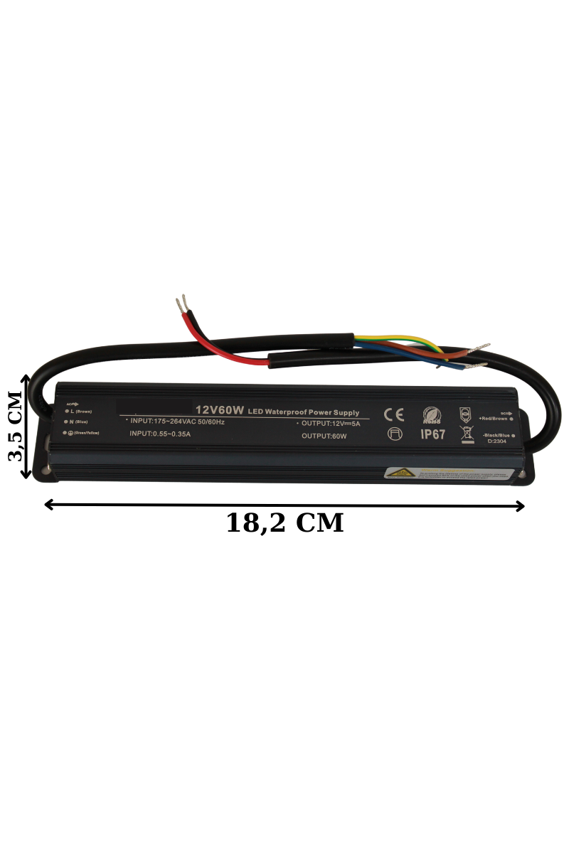 12 Volt 5 Amper 60 Watt Dış Cephe Led Adaptör IP67 Su Geçirmez