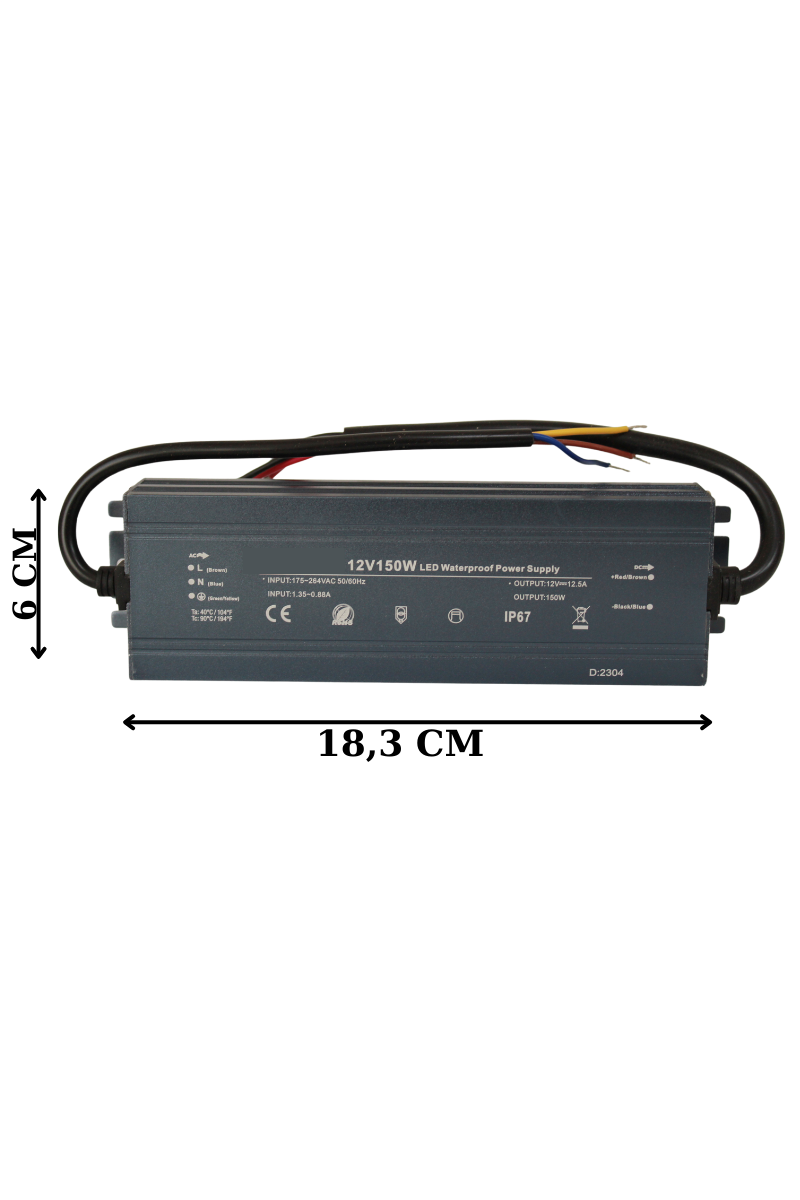 12 Volt 12,5 Amper 150 Watt Dış Cephe Led Adaptör IP67 Su Geçirmez